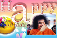 Sri Sathya Sai Baba's Birthday Prasanthi Nilayam - cake candles Sai Baba very Happy ,laughing